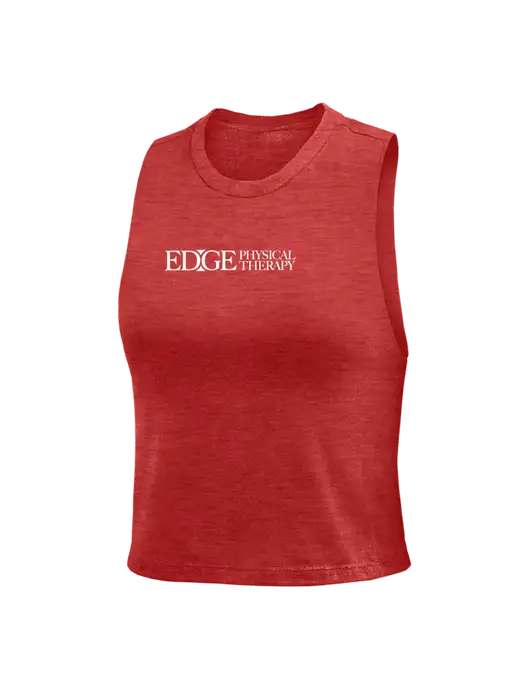 BELLA+CANVAS Womens Heather Red Racerback Crop Tank  w/Edge Physical Therapy Logo