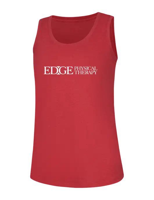 Womens Red Frost Perfect Tri Racerback Tank w/Edge Physical Therapy Logo