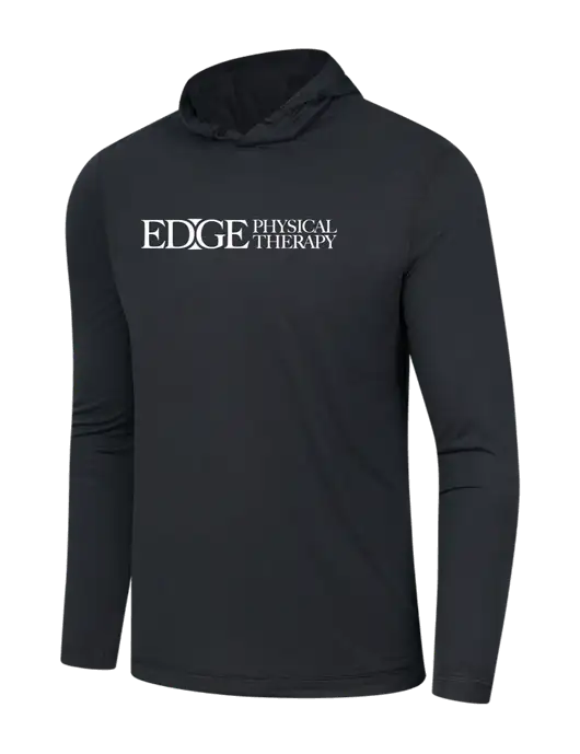 Luxury Active Black Lightweight Tri-Blend Wicking Long Sleeve Hoodie w/Edge Physical Therapy Logo