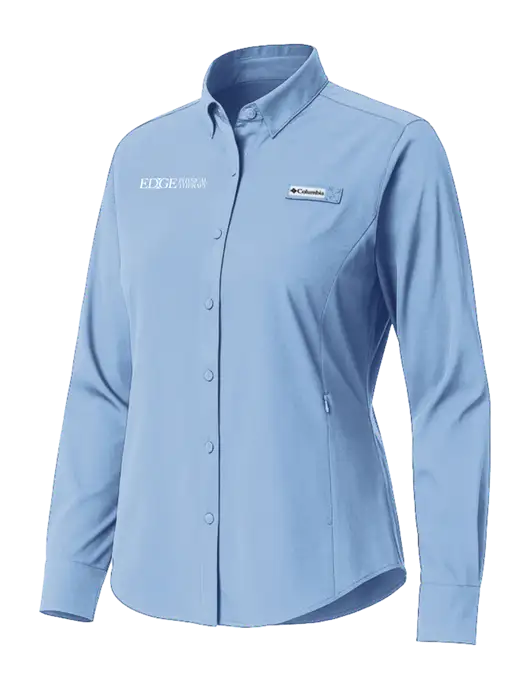 Columbia Light Blue Womens PFG Tamiami II Long Sleeve Shirt w/Edge Physical Therapy Logo