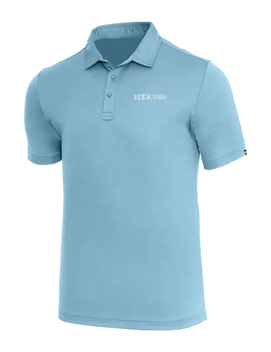 TravisMathew Light Sapphire Heather Coto Performance Polo w/Edge Physical Therapy Logo