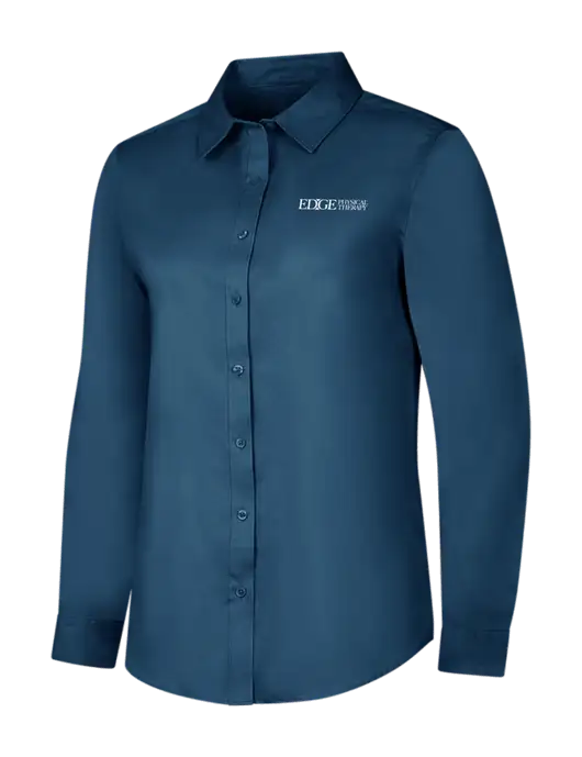 Light Navy Womens Long Sleeve Superpro React Twill Shirt w/Edge Physical Therapy Logo