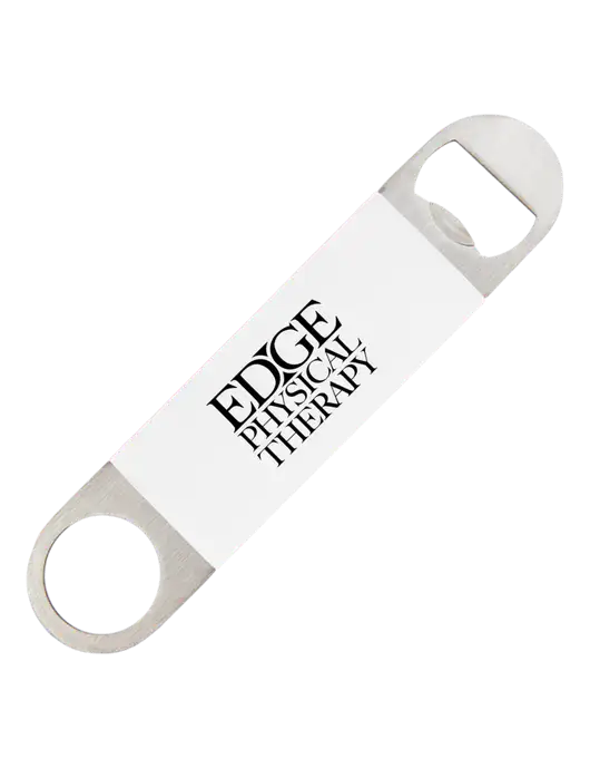 White Bottle Opener with Silicone Grip w/Edge Physical Therapy Logo