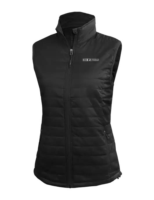 Womens Packable Black Puffy Vest w/Edge Physical Therapy Logo