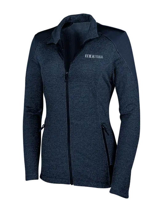 Navy Womens Grid Fleece Jacket w/Edge Physical Therapy Logo