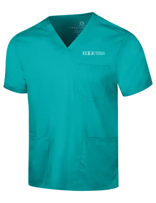 Wink Teal Blue Mens Premiere Flex V-Neck Top w/Edge Physical Therapy Logo