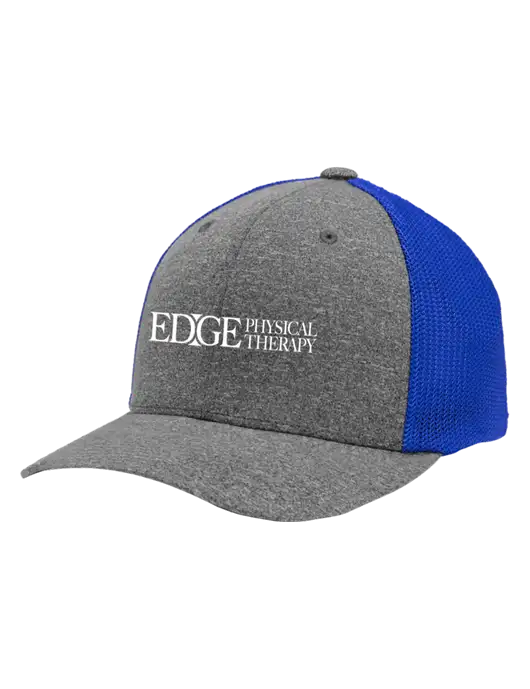 Flexfit Royal/Medium Grey Heather Melange Mesh Back Trucker Cap w/Edge Physical Therapy Logo