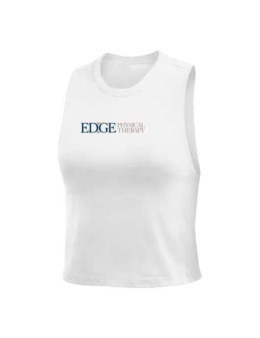 BELLA+CANVAS Womens White Racerback Crop Tank  w/Edge Physical Therapy Logo