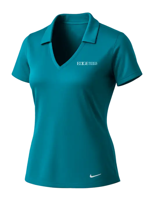 NIKE Dark Teal Womens Dri-Fit Vertical Mesh Polo w/Edge Physical Therapy Logo
