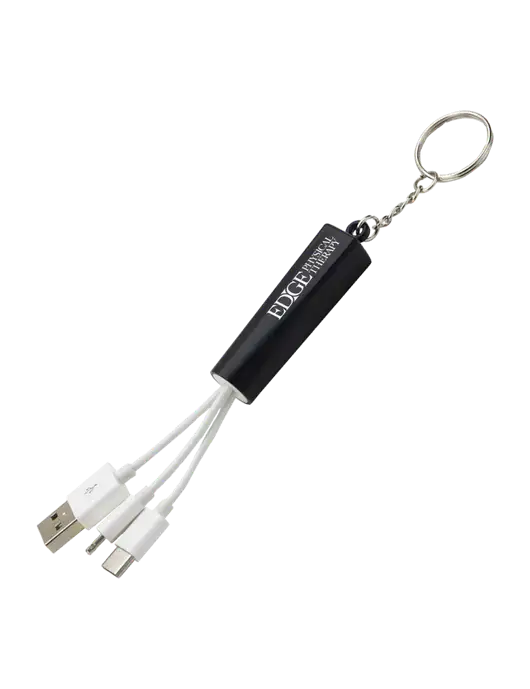 Black Light-Up Charging Cable with Key Ring w/Edge Physical Therapy Logo