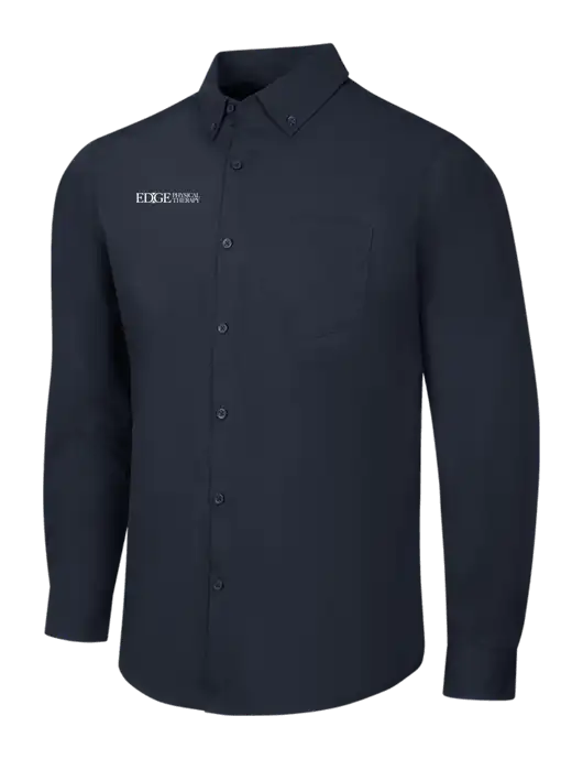 Navy Long Sleeve Carefree Poplin Shirt w/Edge Physical Therapy Logo