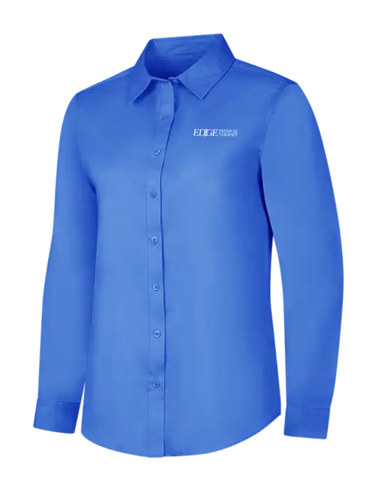 Dark Carolina Blue Womens Long Sleeve Superpro React Twill Shirt w/Edge Physical Therapy Logo