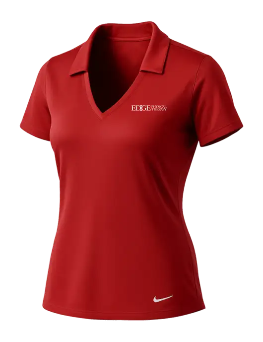 NIKE Red Womens Dri-Fit Vertical Mesh Polo w/Edge Physical Therapy Logo