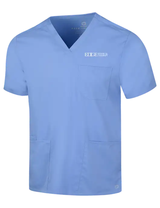 Wink Ceil Blue Mens Premiere Flex V-Neck Top w/Edge Physical Therapy Logo