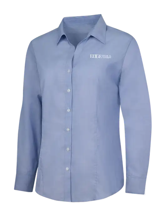 Light Slate Blue Womens Crosshatch Easy Care Shirt w/Edge Physical Therapy Logo