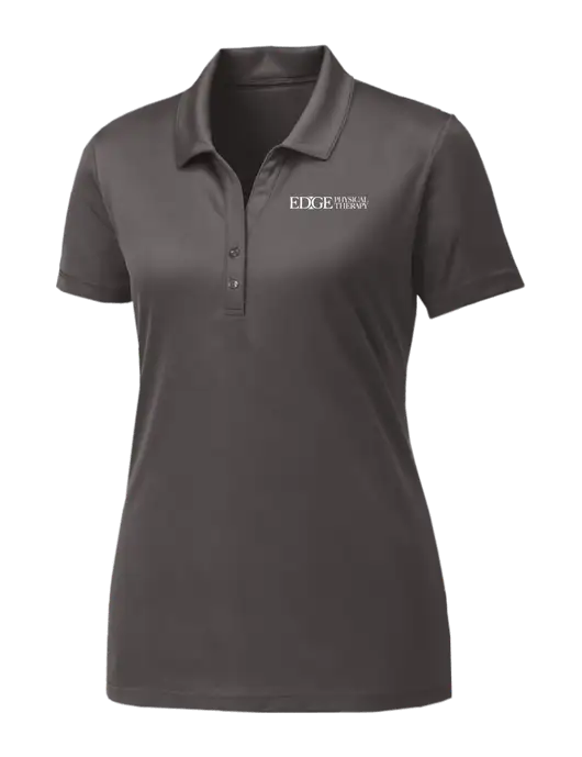 Womens Dark Grey PosiCharge Competitor Polo w/Edge Physical Therapy Logo