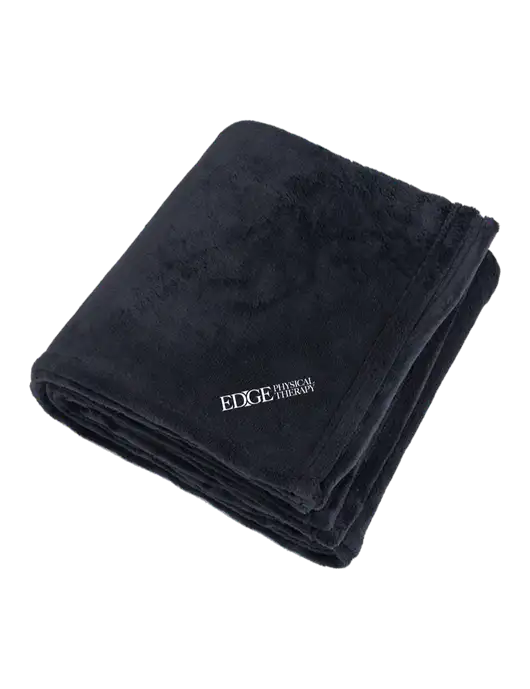 Oversized Deep Black Ultra Plush Blanket w/Edge Physical Therapy Logo