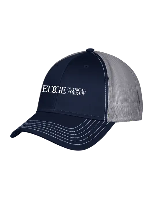 Navy & Grey Mesh Trucker Cap Snap Back w/Edge Physical Therapy Logo
