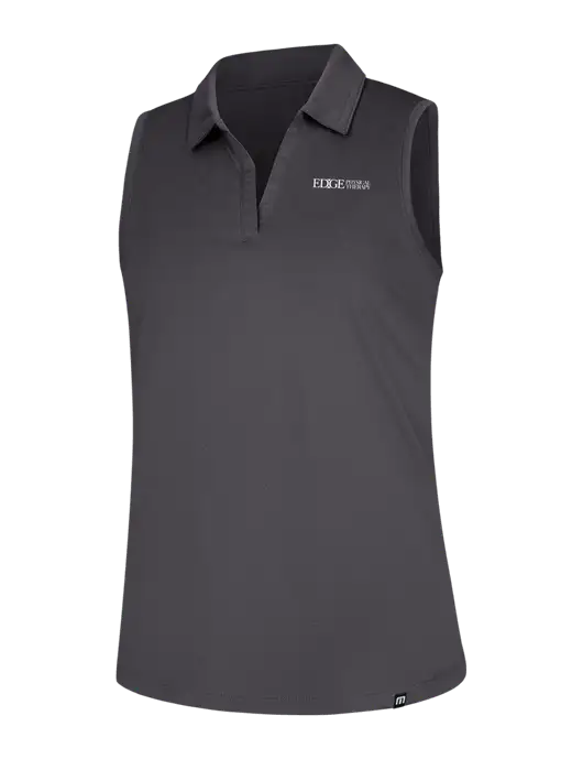 TravisMathew Womens Dark Medium Grey Coto Performance Sleeveless Polo w/Edge Physical Therapy Logo