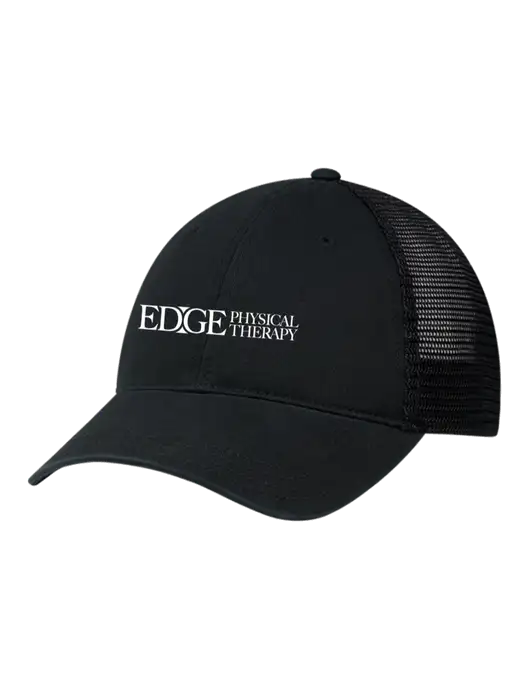 Richardson 111 Garment Washed Trucker Cap Black w/Black Mesh w/Edge Physical Therapy Logo
