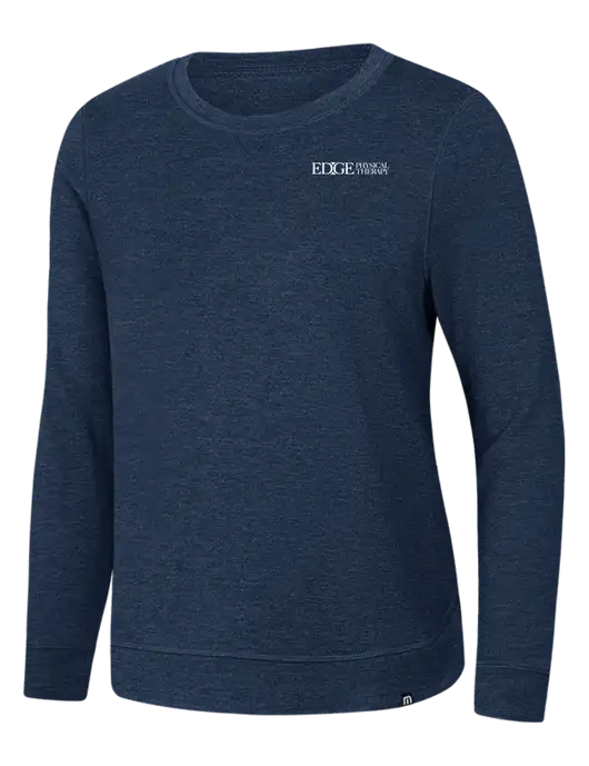 TravisMathew Womens Dark Slate Blue Heather Lightweight Long Weekend Crew w/Edge Physical Therapy Logo