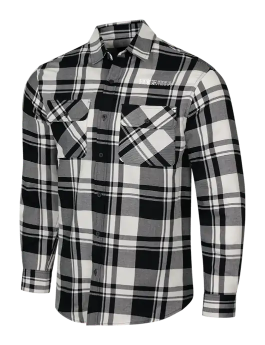 White/Black Plaid Flannel Shirt w/Edge Physical Therapy Logo