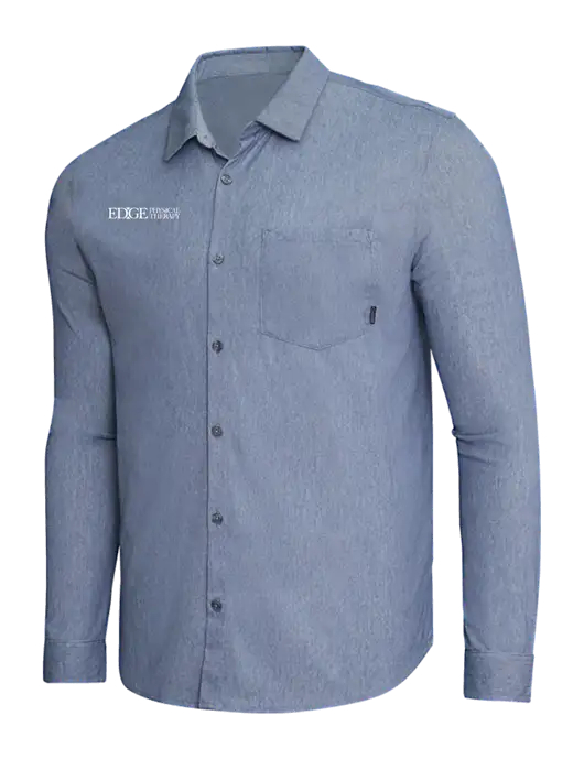 OGIO Slate Blue Heather Extend Long Sleeve Button Up Shirt w/Edge Physical Therapy Logo