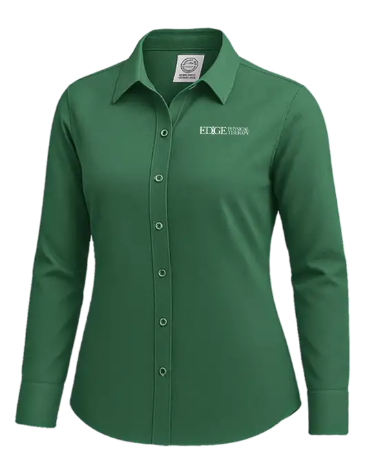 Brooks Brothers Womens Medium Green Wrinkle-Free Stretch Nailhead Shirt w/Edge Physical Therapy Logo