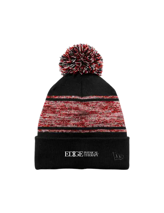 New Era Black/Red Knit Chilled Pom Beanie w/Edge Physical Therapy Logo