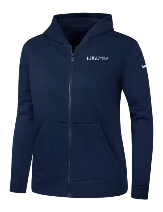 Nike Womens Club Fleece Sleeve Swoosh Full-Zip Dark Navy Hoodie w/Edge Physical Therapy Logo