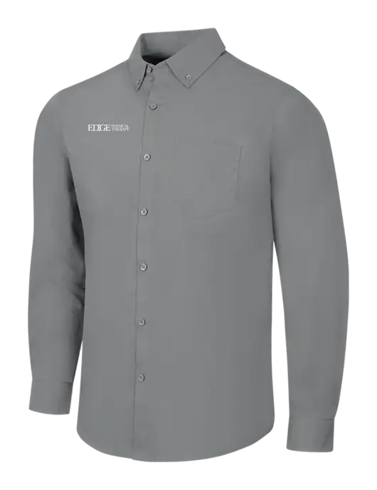 Medium Grey Long Sleeve Carefree Poplin Shirt w/Edge Physical Therapy Logo