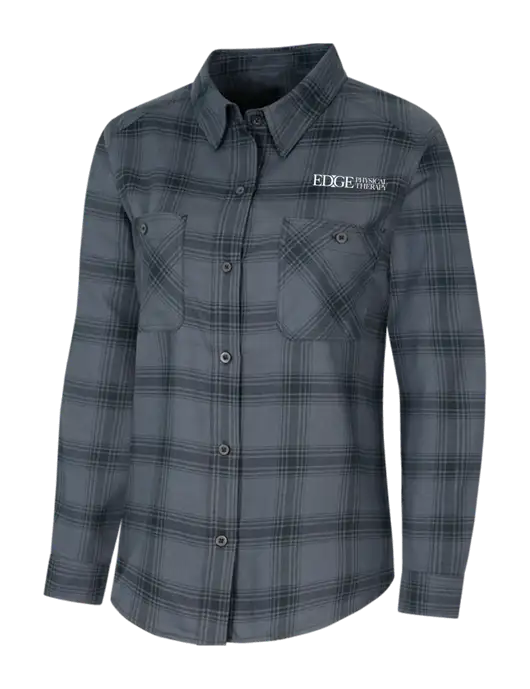 Womens Grey/Black Plaid Flannel Shirt w/Edge Physical Therapy Logo