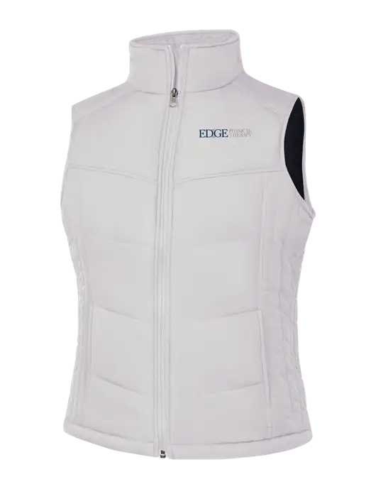 Womens White/Dark Slate Puffy Vest w/Edge Physical Therapy Logo