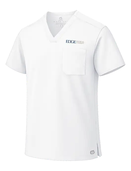 Wink White Unisex WorkFlex Chest Pocket V-Neck Top  w/Edge Physical Therapy Logo