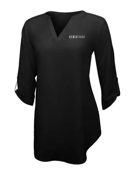Womens Black 3/4 Sleeve Tunic Blouse w/Edge Physical Therapy Logo