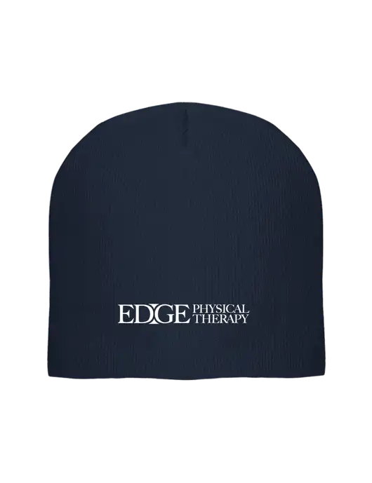 Solid Navy Element Knit Beanie w/Edge Physical Therapy Logo