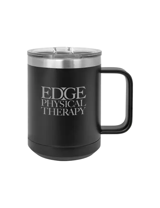 Polar Camel 15 oz Powder Coated Black Vacuum Insulated Mug with Slider Lid w/Edge Physical Therapy Logo