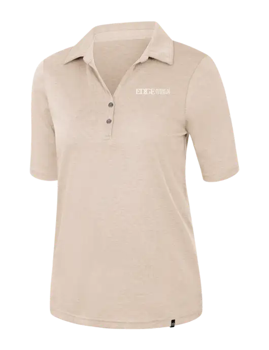 TravisMathew Womens Light Tan Heather Sunsetters Polo w/Edge Physical Therapy Logo