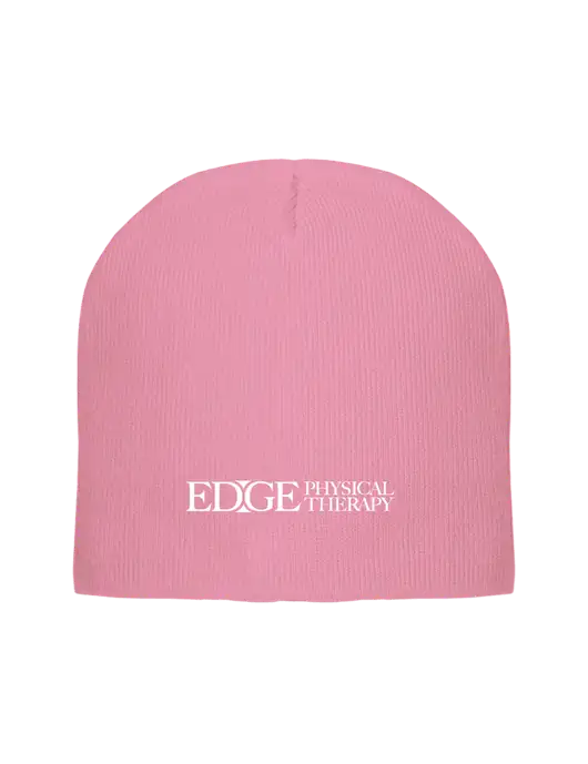 Solid Light Pink Element Knit Beanie w/Edge Physical Therapy Logo
