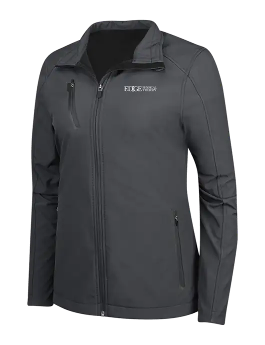 Dark Grey Womens Welded Softshell Jacket w/Edge Physical Therapy Logo