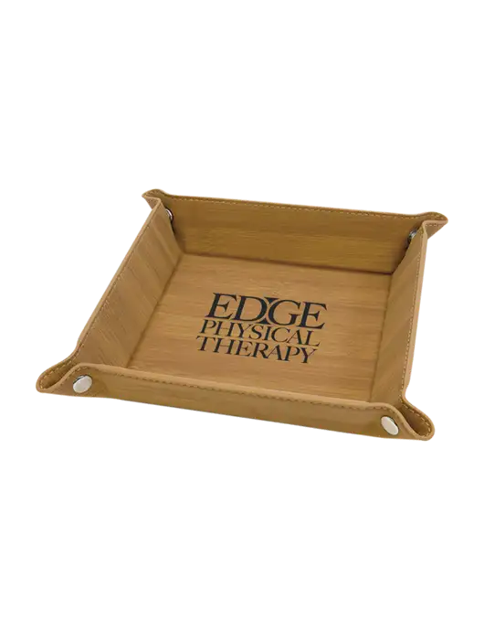 Bamboo Leatherette Valet Tray, 6 x 6 w/Edge Physical Therapy Logo