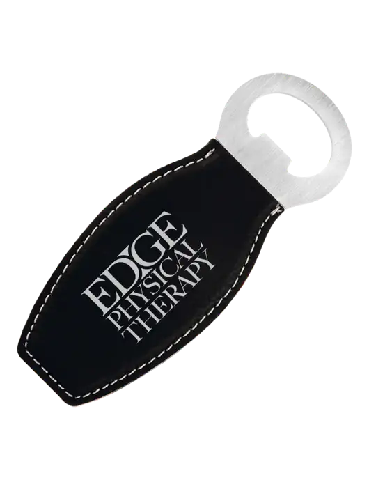 Black Leatherette Bottle Opener with Magnet w/Edge Physical Therapy Logo