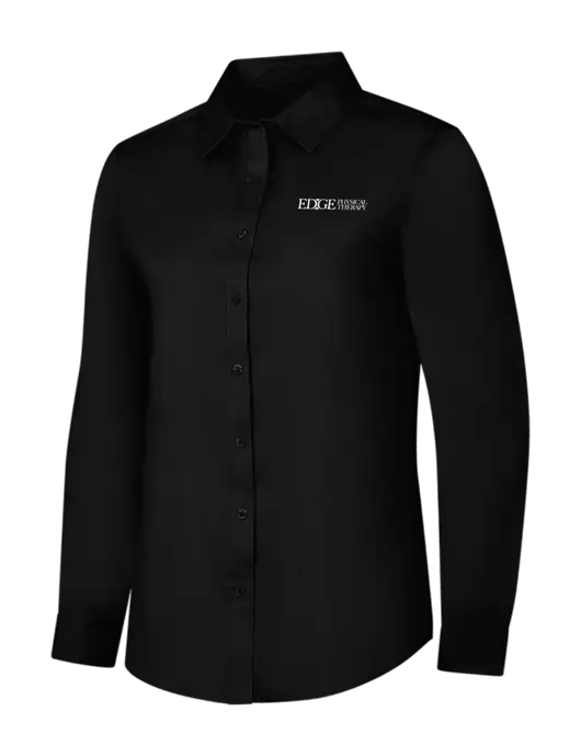 Womens Black Long Sleeve Superpro React Twill Shirt w/Edge Physical Therapy Logo