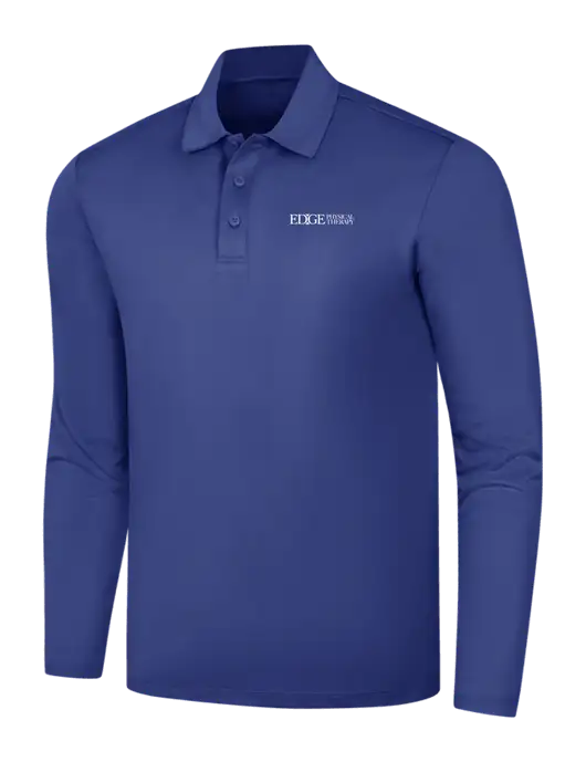 Dark Royal Silk Touch Performance Long Sleeve Polo w/Edge Physical Therapy Logo
