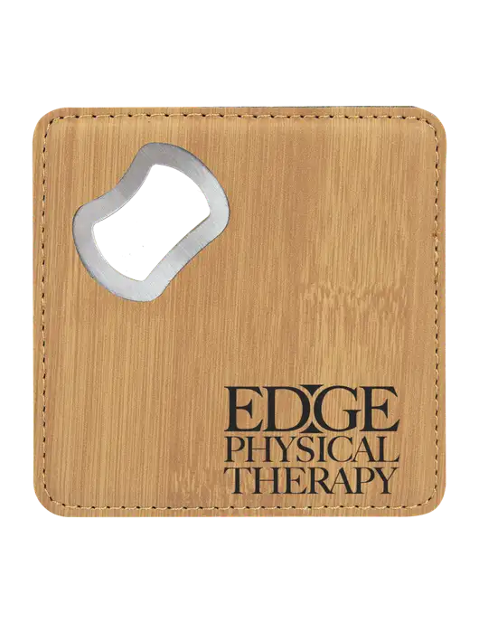 Bamboo Leatherette Coaster with Bottle Opener w/Edge Physical Therapy Logo