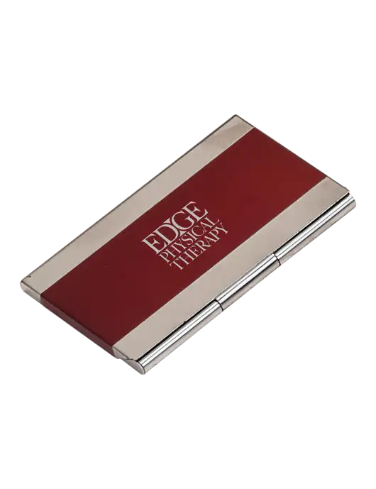 Red 3.75 x 2.5 Business Card Holder w/Edge Physical Therapy Logo