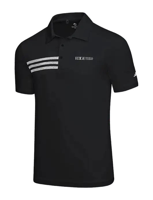 Adidas Black 3 Stripes Chest Polo w/Edge Physical Therapy Logo