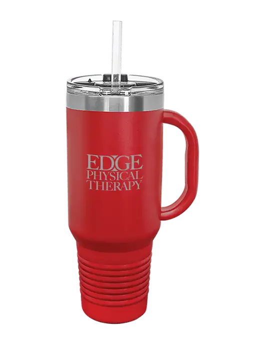 Polar Camel 40 oz. Powder Coated Vacuum Insulated Red Travel Mug with Straw w/Edge Physical Therapy Logo