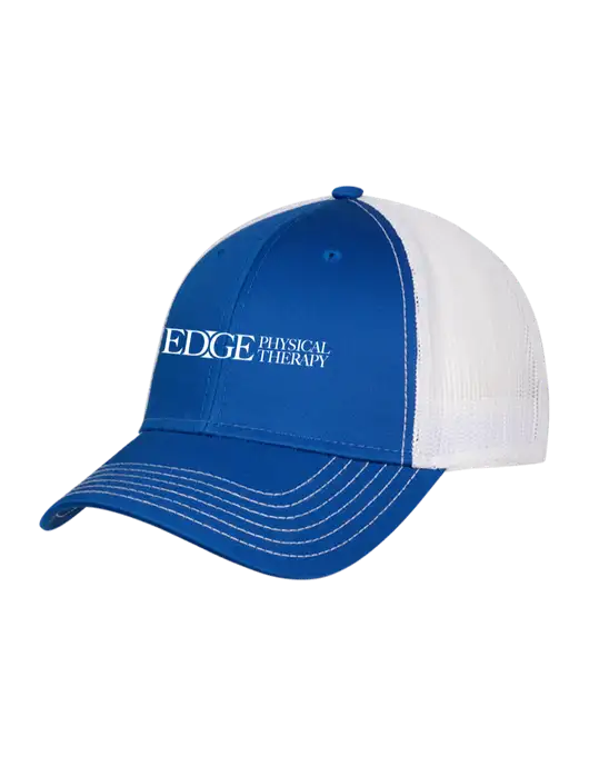 Royal & White Mesh Trucker Cap Snap Back w/Edge Physical Therapy Logo