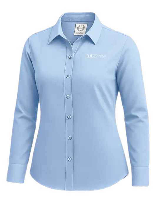 Brooks Brothers Womens Light Blue Wrinkle-Free Stretch Nailhead Shirt w/Edge Physical Therapy Logo
